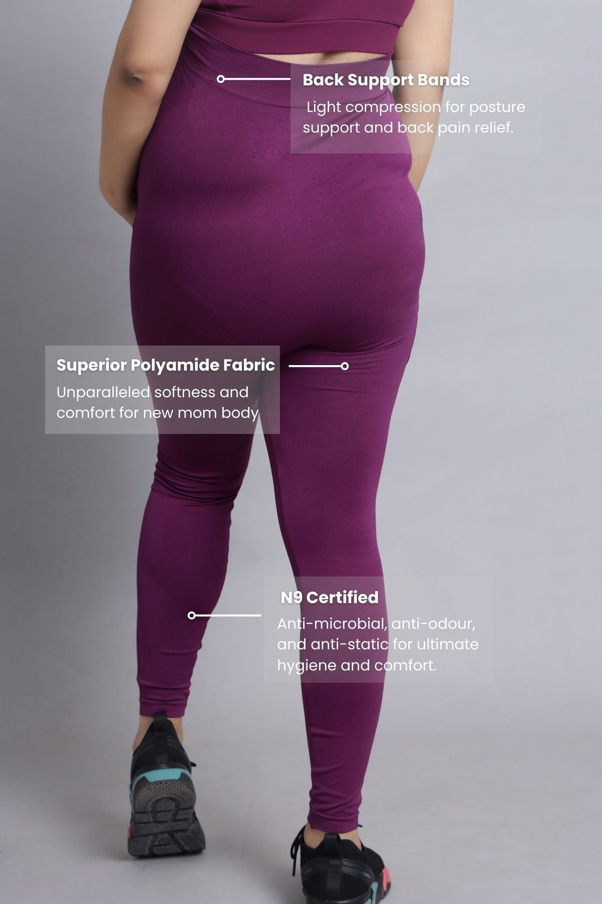 Seamless Adaptable Bump Support Wine Maternity Leggings