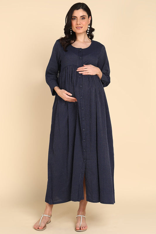 Navy Katha 100% Cotton Zipless Maternity Maxi with Pockets