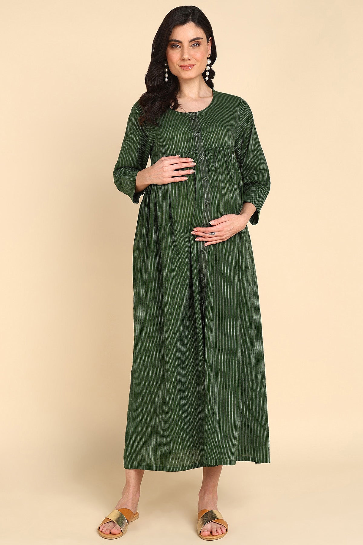 Green Katha 100% Cotton Zipless Feeding Maxi with Pockets