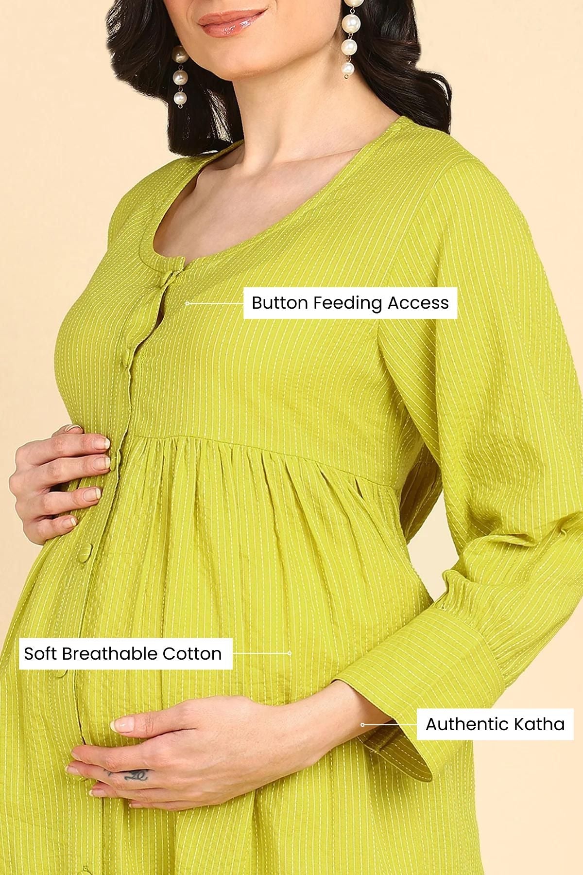 Lime Katha 100% Cotton Zipless Feeding Maxi with Pockets