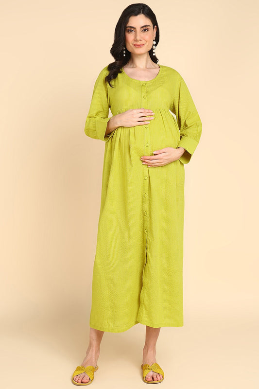 Lime Katha 100% Cotton Zipless Feeding Maxi with Pockets