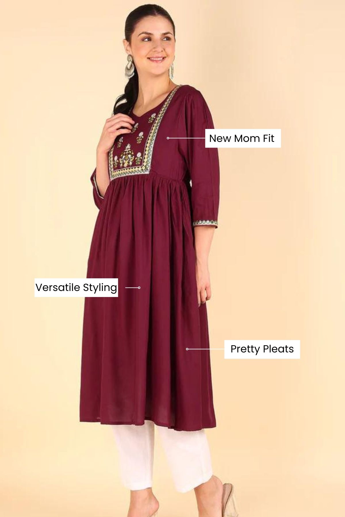 Maroon Maternity Feeding Kurti