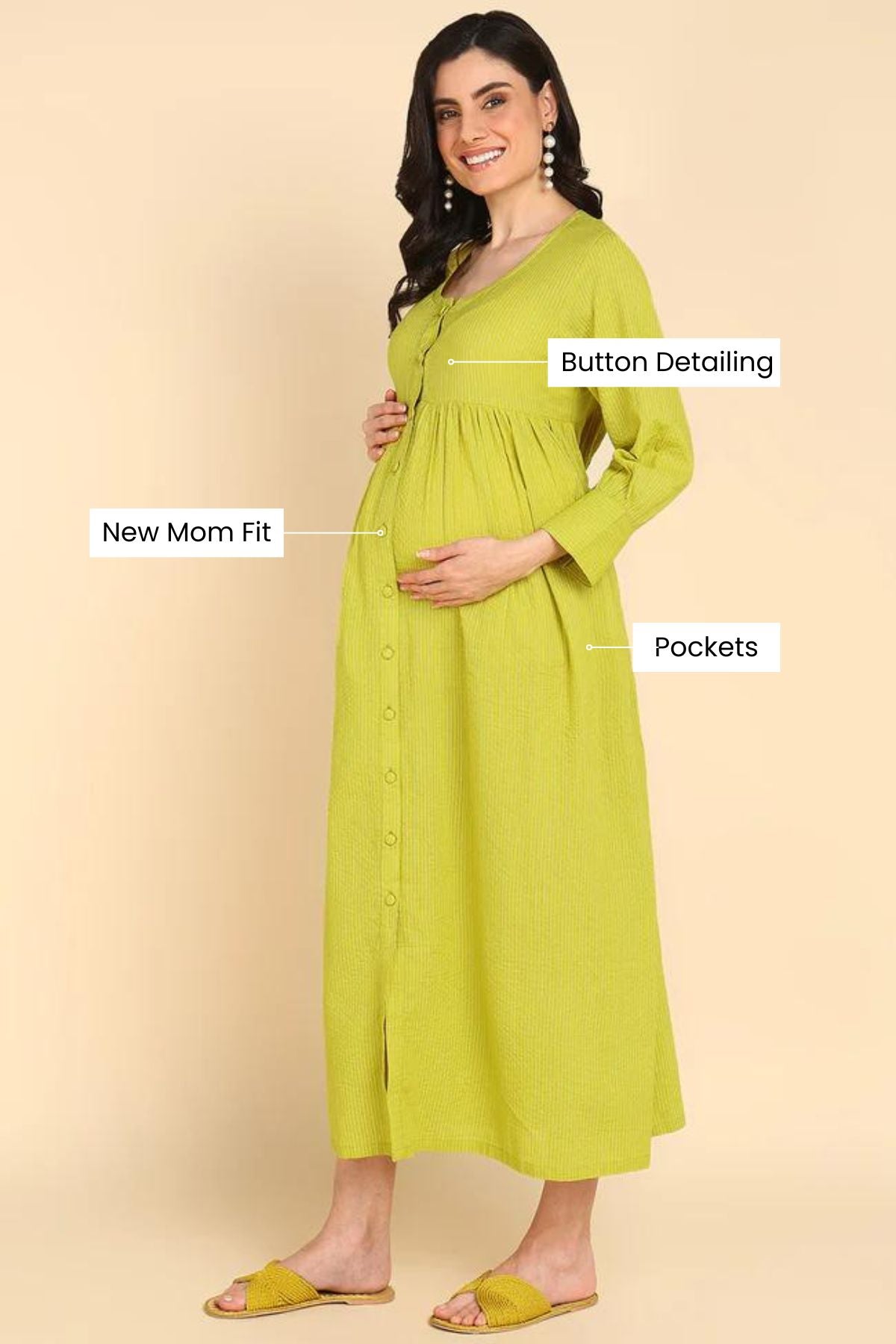 Lime Katha 100% Cotton Zipless Feeding Maxi with Pockets