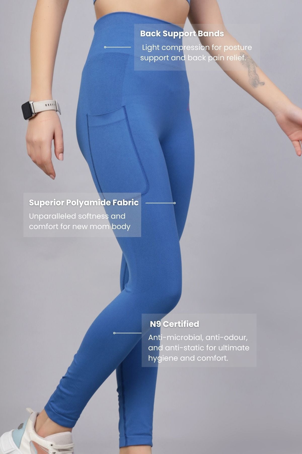 Seamless High Waisted Tummy Compression Federal Blue Postpartum Leggings