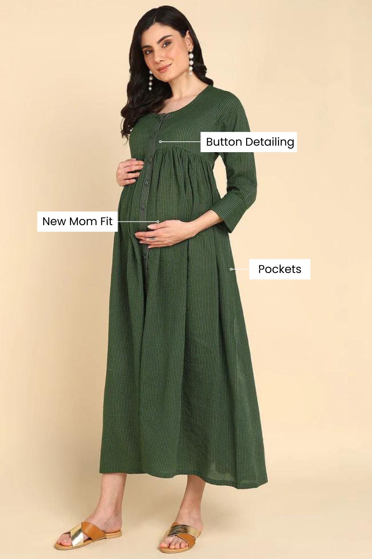 Green Katha 100% Cotton Zipless Feeding Maxi with Pockets