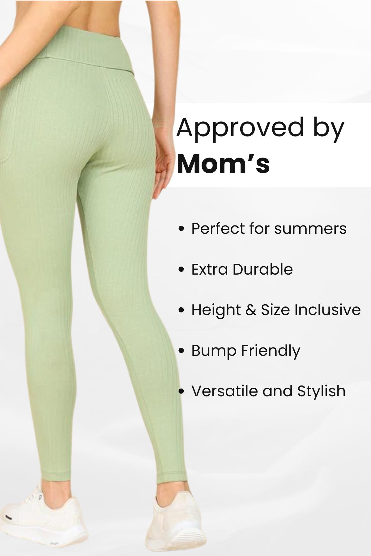 All Over Ribbed Cotton Pistachio Green Mom Legging