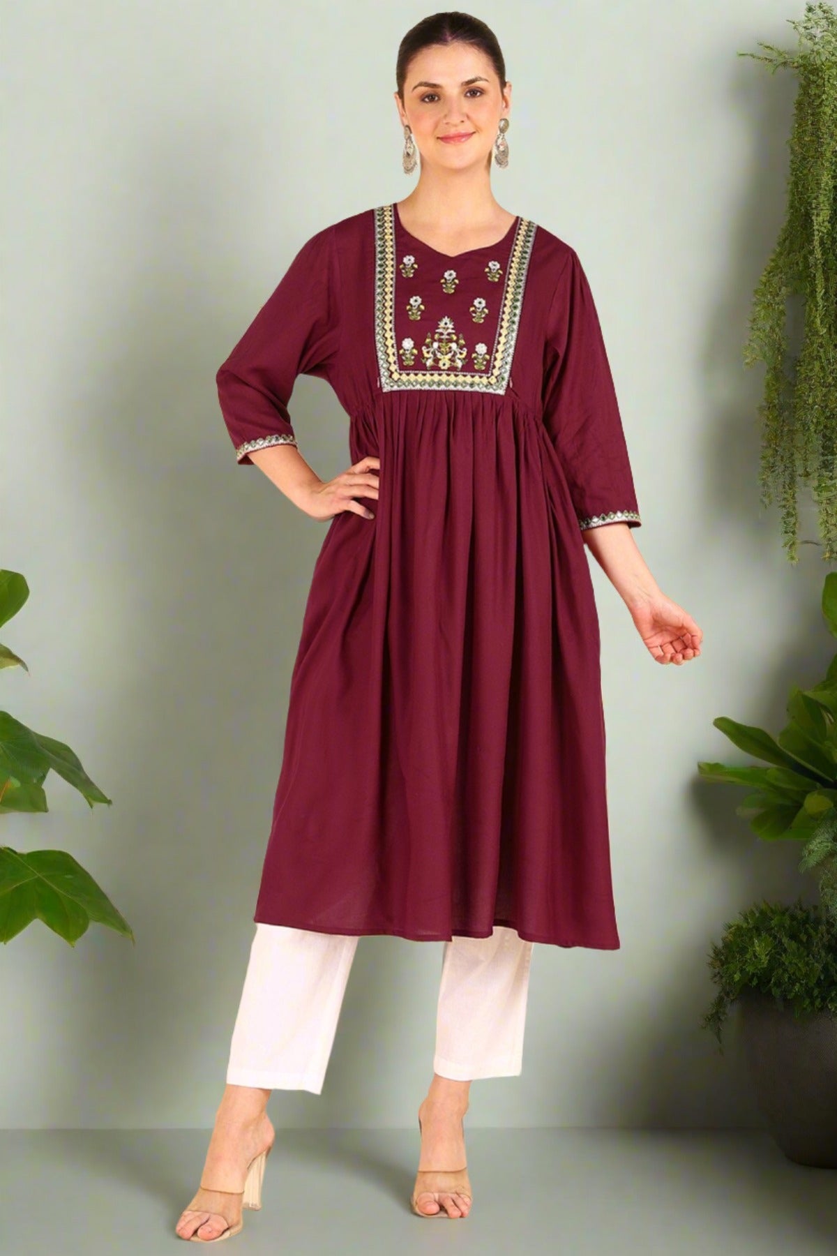 Maroon Maternity Feeding Kurti