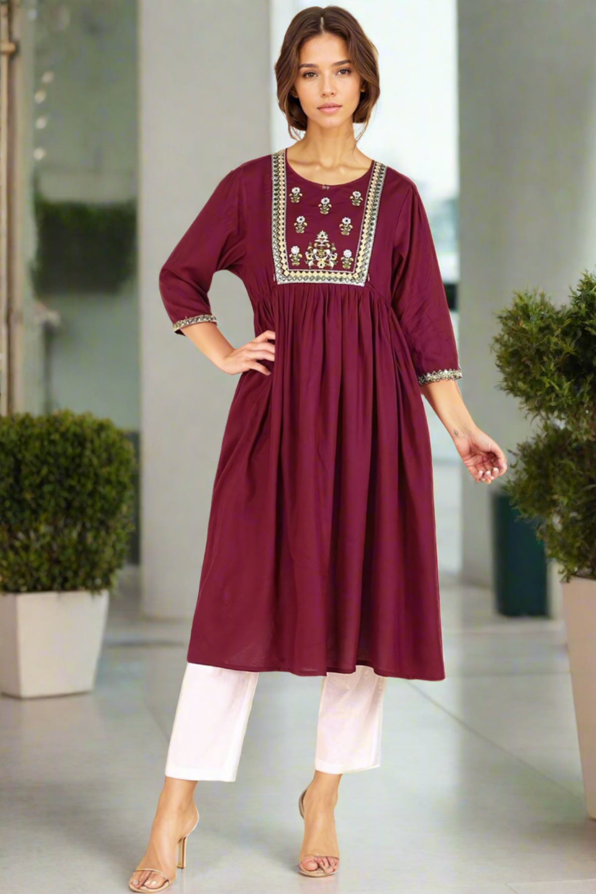 Maroon Maternity Feeding Kurti