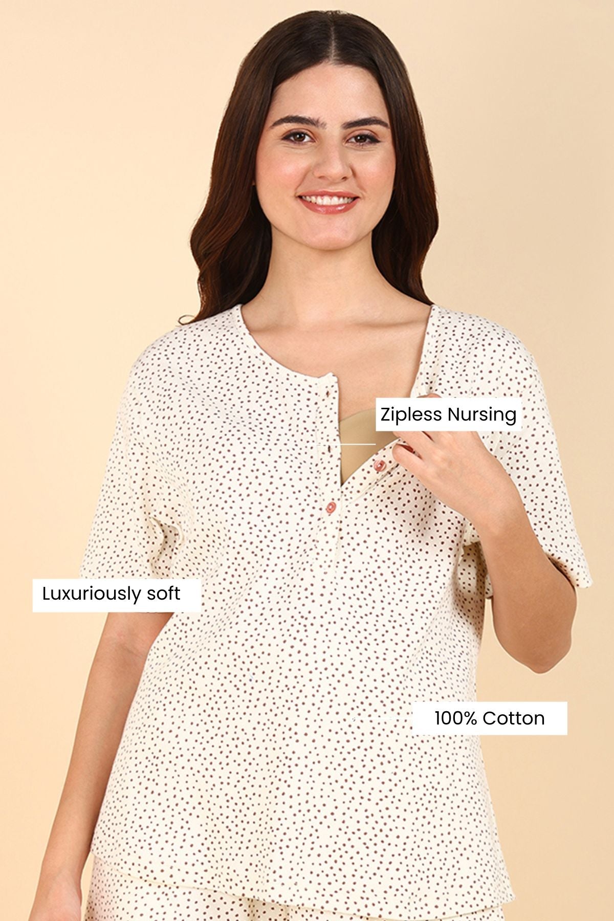 Off White 100% Soft Cotton Zipless Maternity Feeding Top