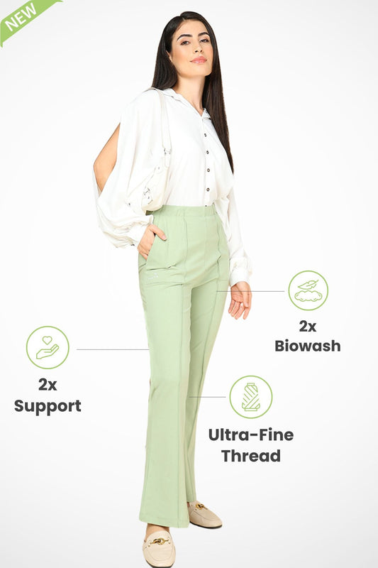 Pleated Cotton Pistachio Green Maternity Pants (Pregnancy & Postpartum)